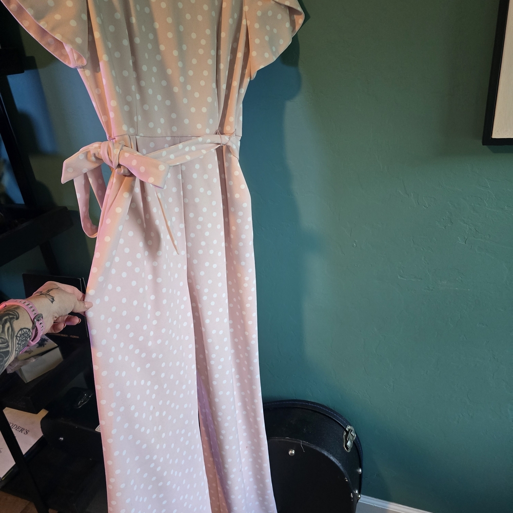 Calvin Klein Pink and White Polka Dot Jumpsuit